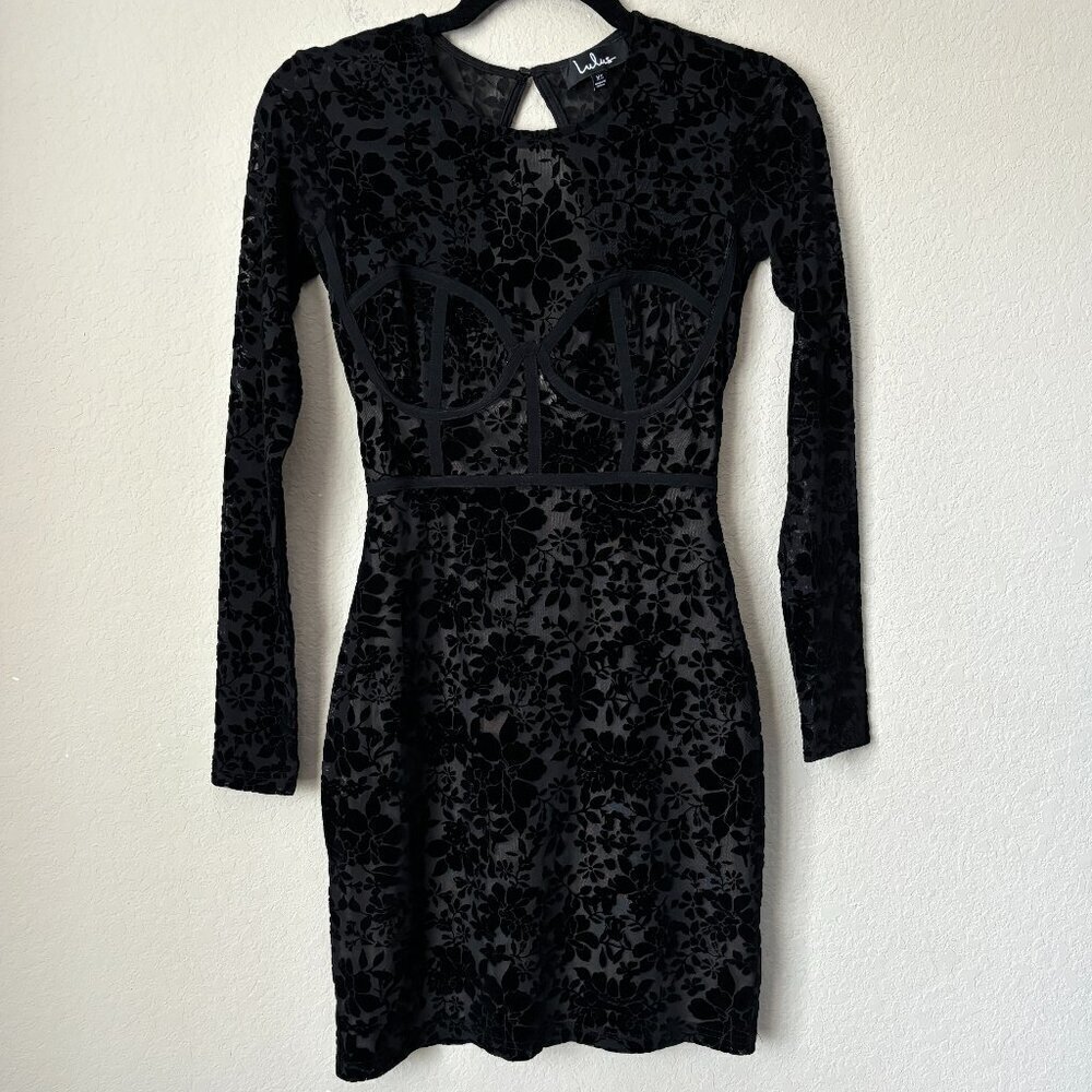 Lulus Velvet Floral Corset Long Sleeve Mini Dress Flirty Date Night